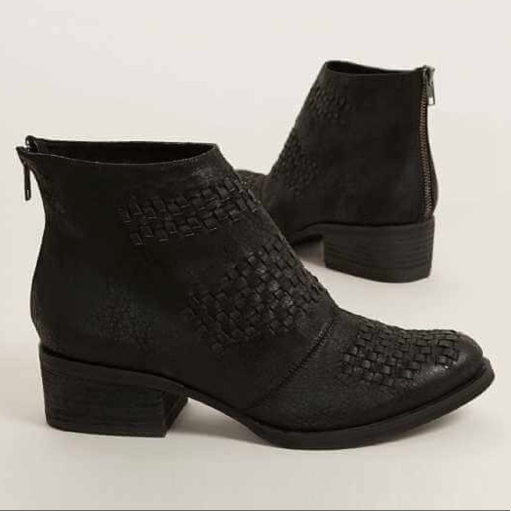 Black Woven Distressed Boho Ankle Booties - Picture 1 of 5